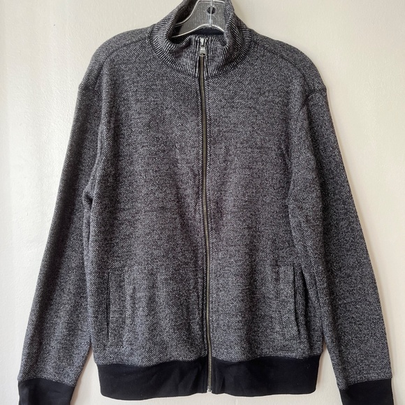 Banana Republic Sz L Knit Full Zip Jacket Sweater Gray Mock Neck Pockets - Picture 2 of 8